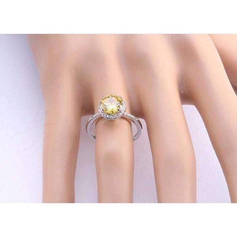 Yellow Zircon Cubic Zirconia 2 ct Round Ring - Picture 3 of 5